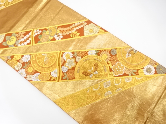 JAPANESE KIMONO / ANTIQUE FUKURO OBI / SILK / WOVEN BUTTERFLY & FLOWER